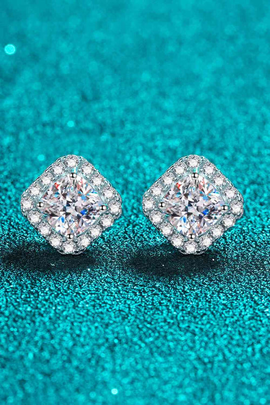 925 Sterling Silver Inlaid 2 Carat Moissanite Square Stud Earrings