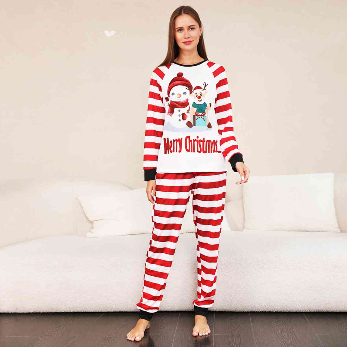 MERRY CHRISTMAS Graphic Top and Striped Pants Set