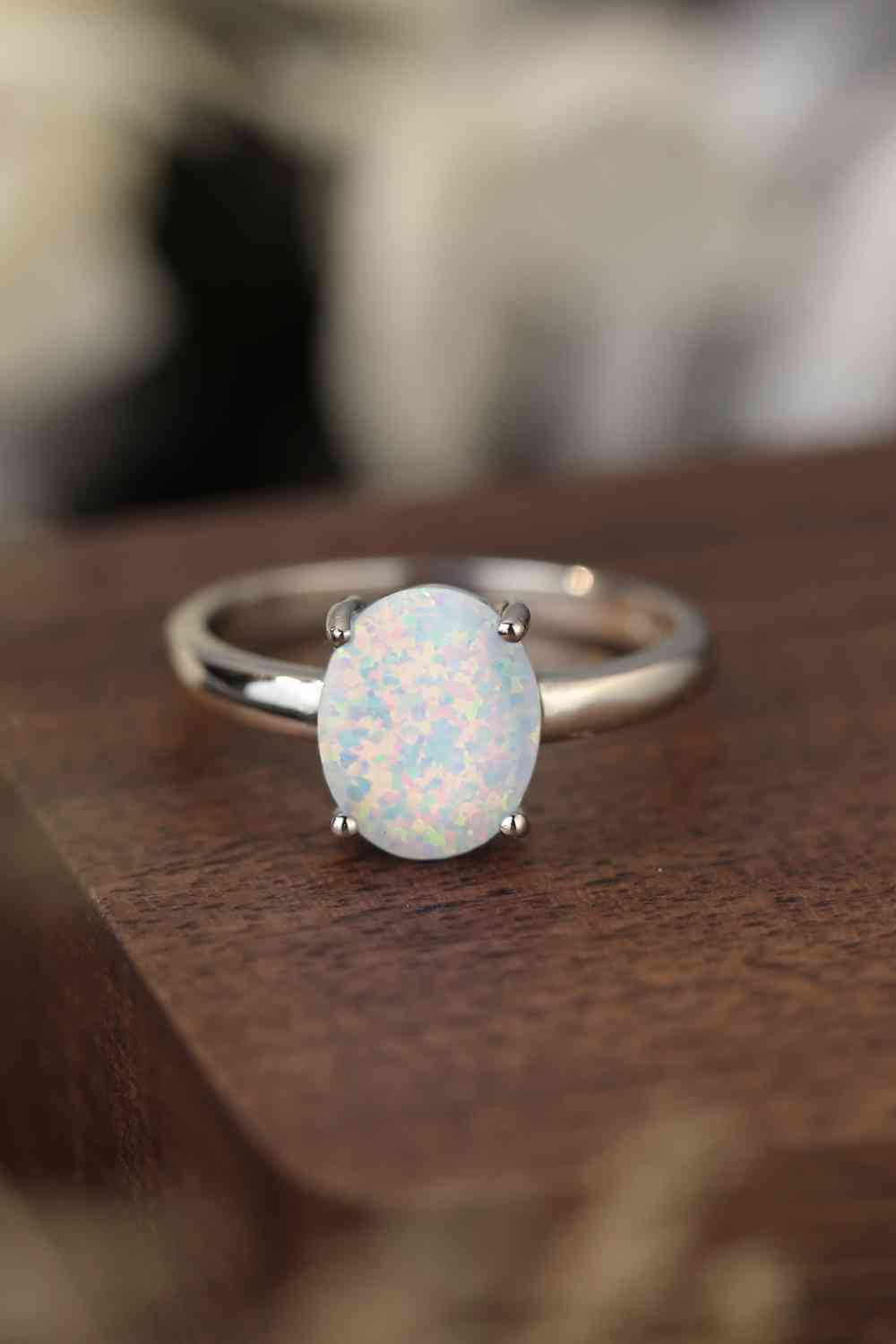 925 Sterling Silver Opal Solitaire Ring