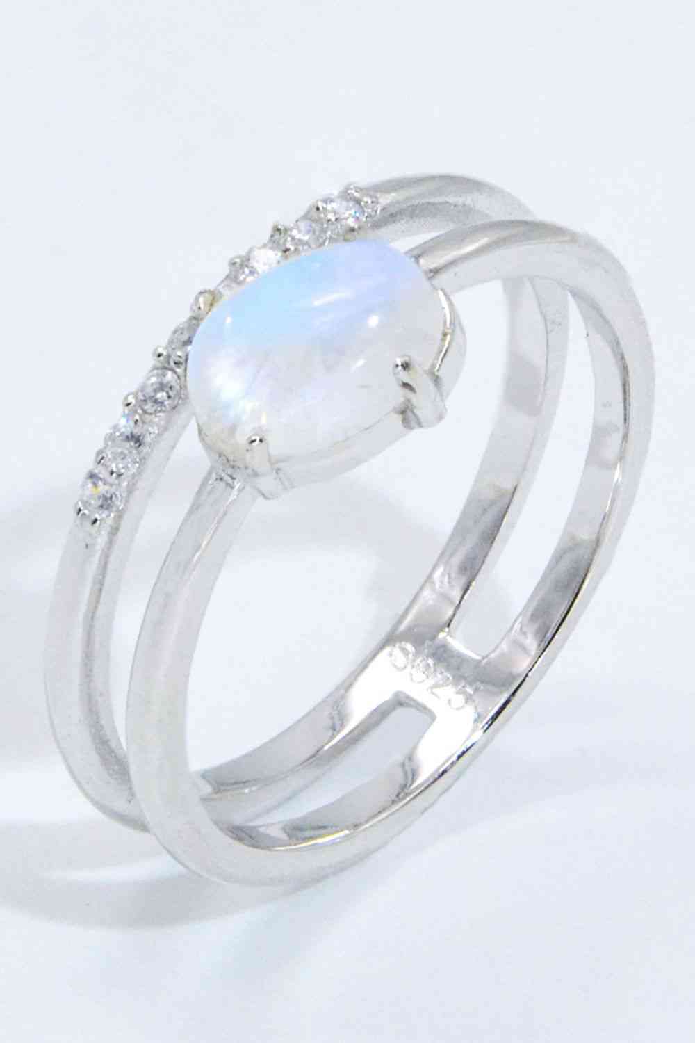 Natural Moonstone and Zircon Double-Layered Ring