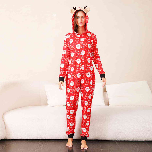 Santa Print Hooded Jumpsuit