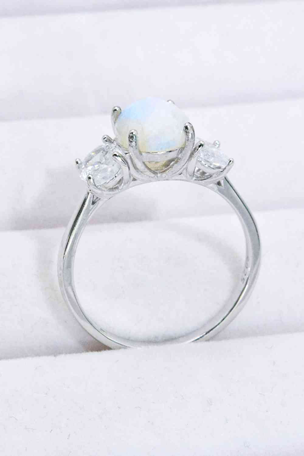 Natural Moonstone and Zircon Ring