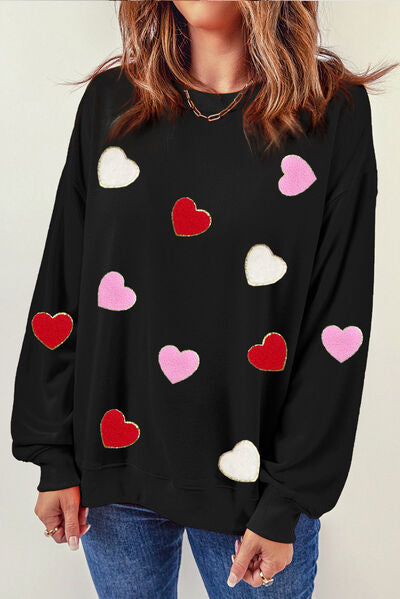 Heart Round Neck Dropped Shoulder Sweatshirt