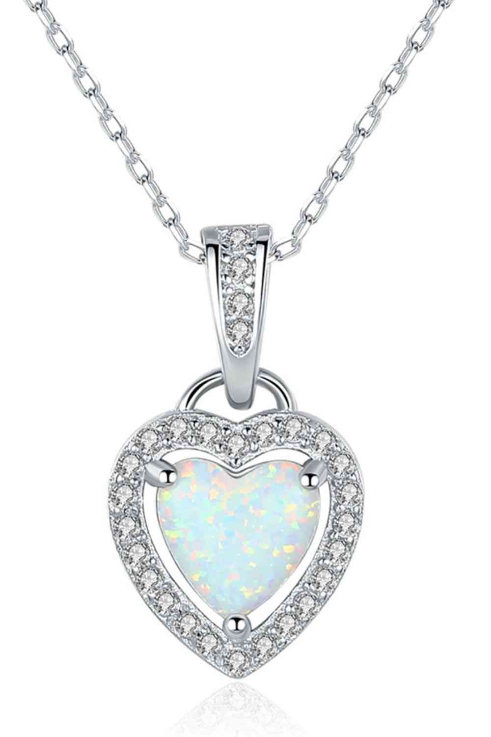 Opal Heart Pendant 925 Sterling Silver Necklace