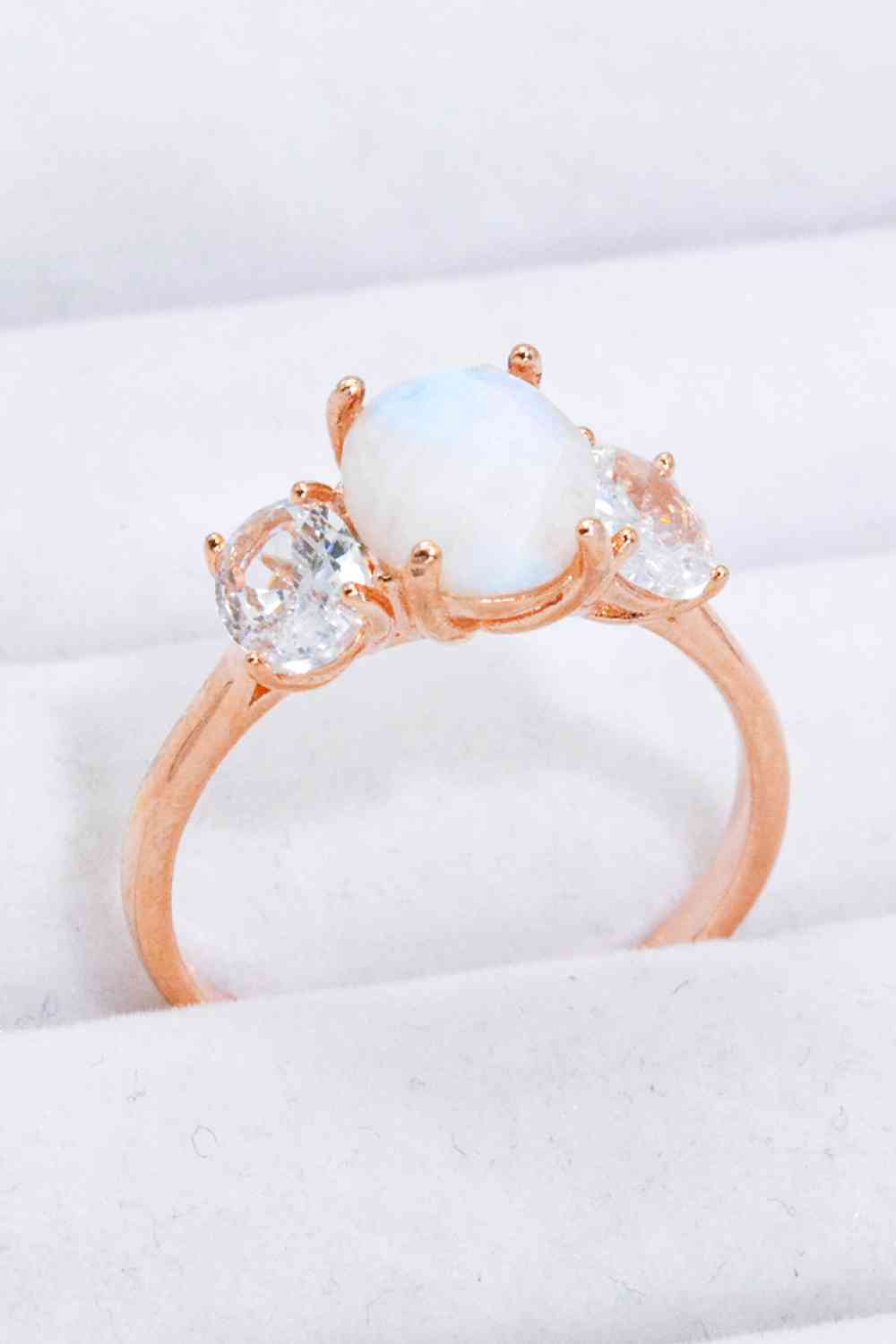 Natural Moonstone and Zircon Ring