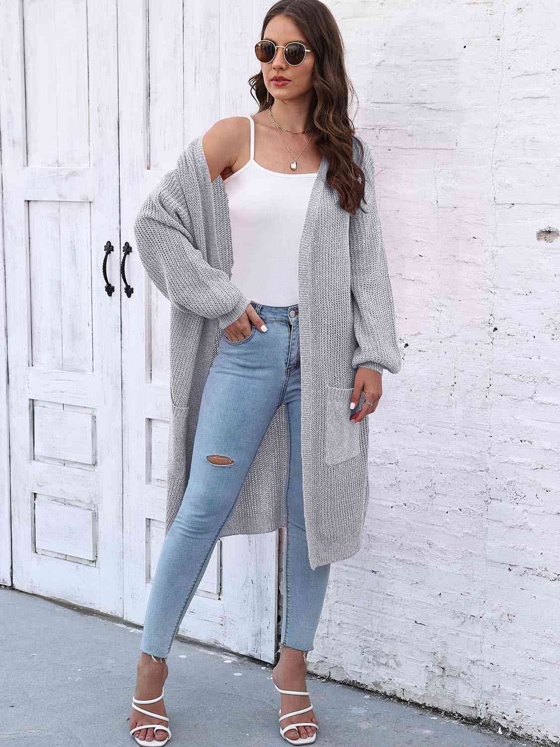 Open Front Longline Cardigan with Pockets