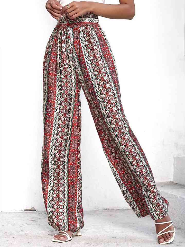 Printed Tie Waist Wide Leg Pants