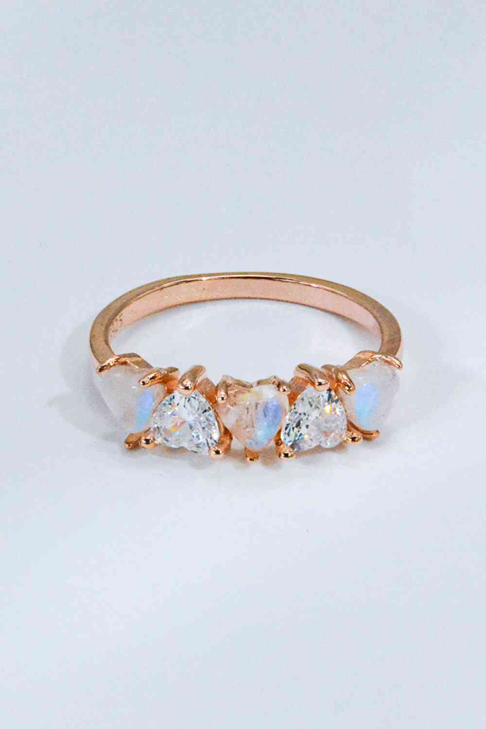 Moonstone and Zircon Heart Ring