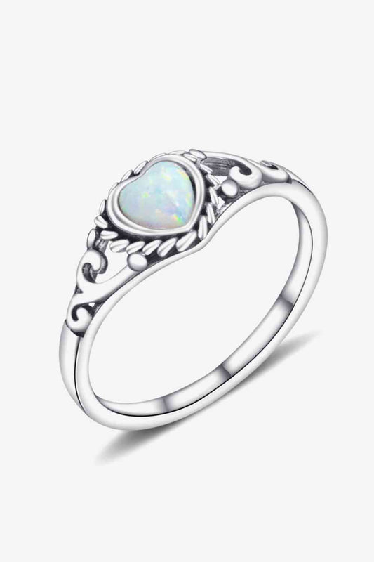 925 Sterling Silver Heart-Shape Opal Ring