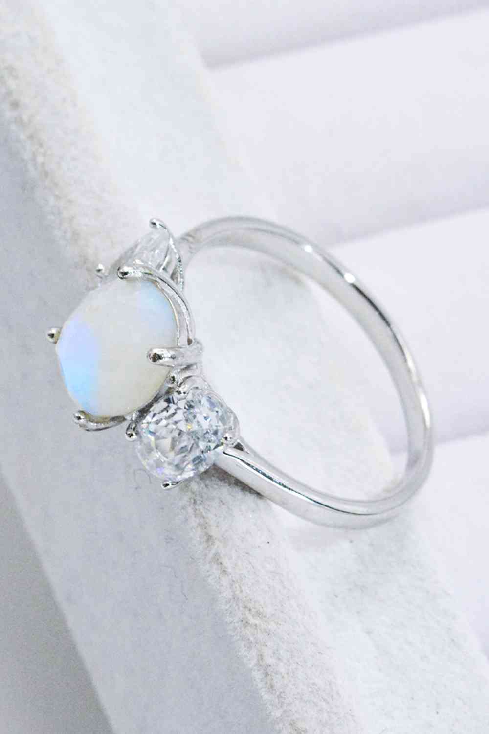 Natural Moonstone and Zircon Ring