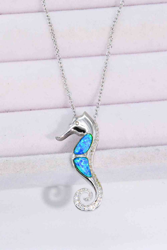 Opal Seahorse 925 Sterling Silver Necklace