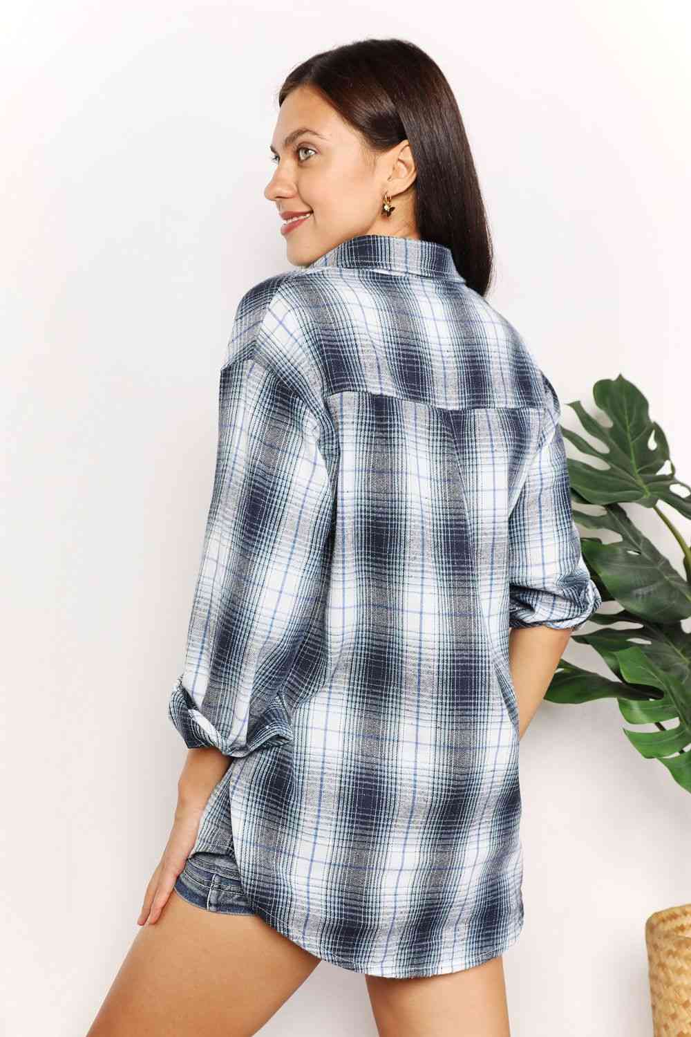 Double Take Plaid Dropped Shoulder Shirt