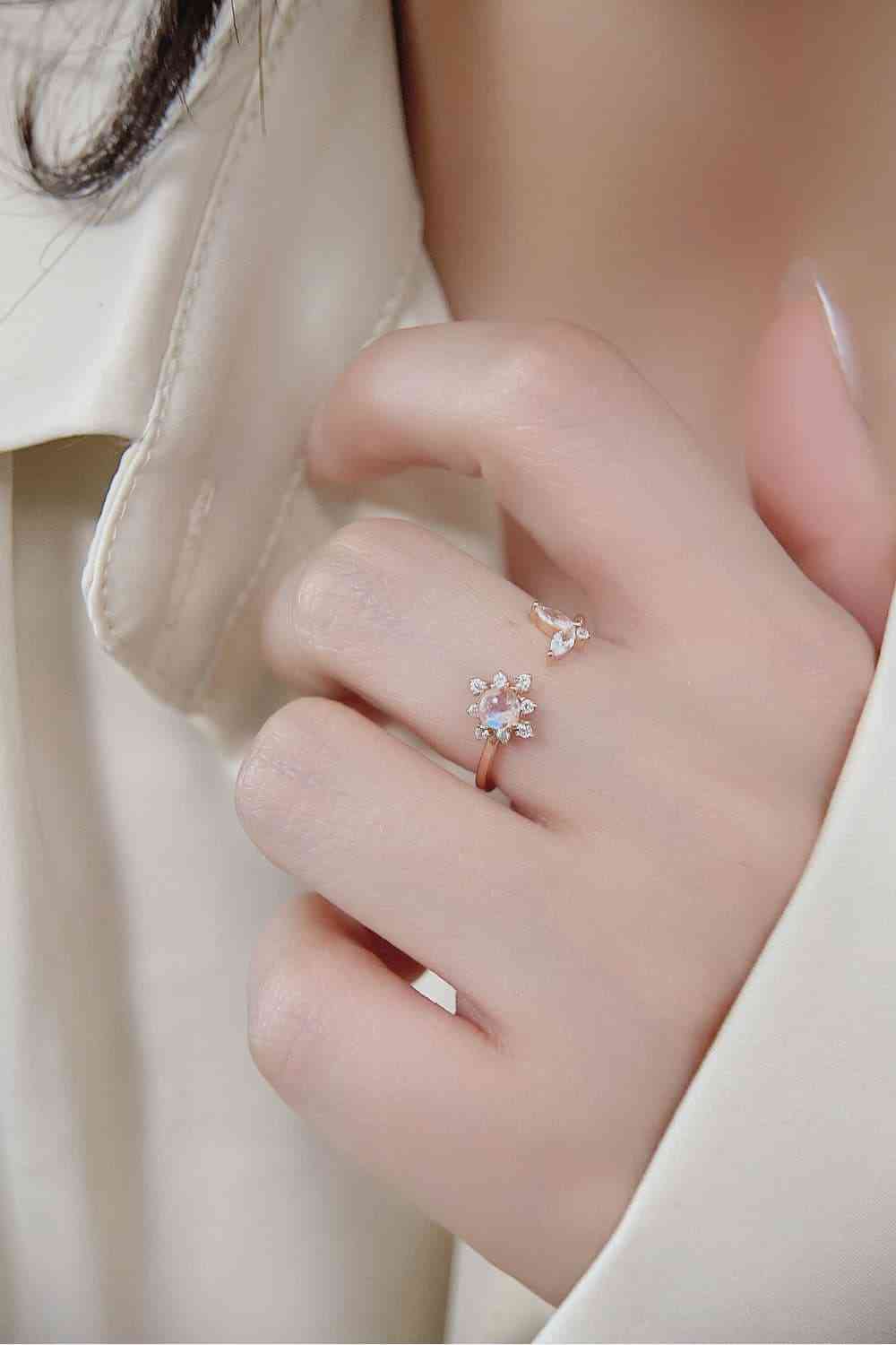 Moonstone 18K Rose Gold-Plated Open Ring